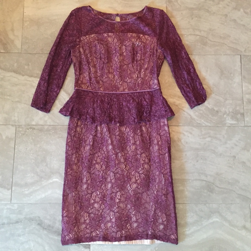 Adrianna Papell maroon lace midi dress size 10